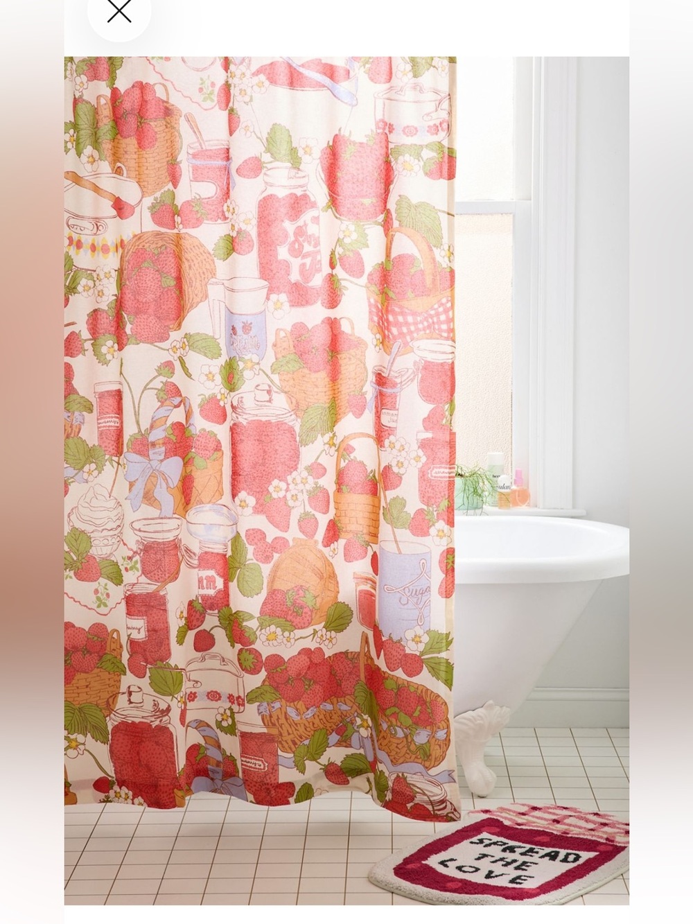 Urban Outfitters Sweet Strawberry Patterned Vintage Style Shower Curtain NWOT